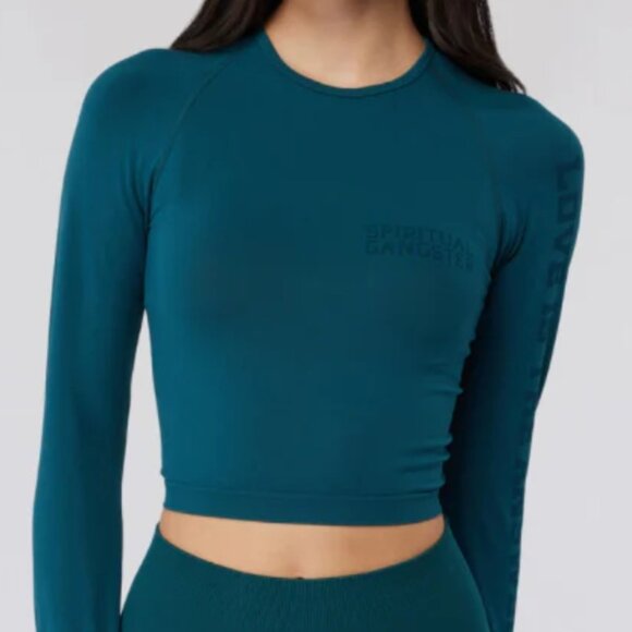 Spiritual Gangster "Love is the answer" Seamless long sleeve workout crop top - Picture 2 of 7